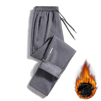 Атлетичен Sweatpants мъжки зимни руно облицовани джогър панталони с цип джобове случайни спортни панталони за студено време топло