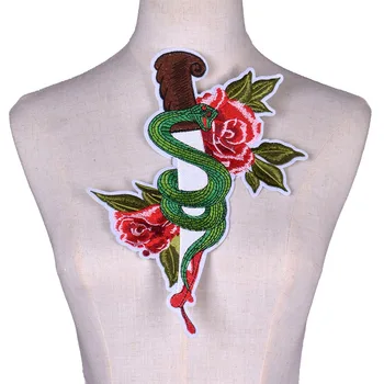 1Pc цвете зелен змия бродирани апликация лепенки за дрехи желязо на апликация за DIY модни дрехи чанти Shooes