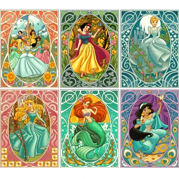 Диамантена живопис карикатура Disney Princess Card 5D DIY пълен квадратен кръг ръчно изработена мозайка бродерия кръстат бод Начало декор подарък