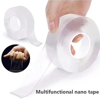 1-5M Нано двустранна лента Тежкотоварни прозрачни водоустойчиви самозалепващи ленти за многократна употреба Почистваща се кухня Баня 1mm Дебелина