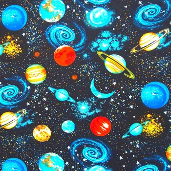 1 двор памучен плат за плат, чанта, спално бельо, изследване на вселената, планета, звезда, мъглявина, ширина = 108cm