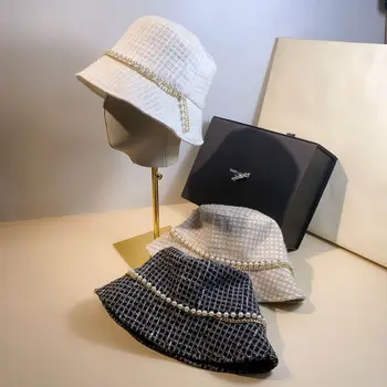 Пролет и есен 2023 Нов дизайнер перлена верига кофа шапка Жените открит слънцезащитен слънцезащитен шапка технология памук сгъваема шапка