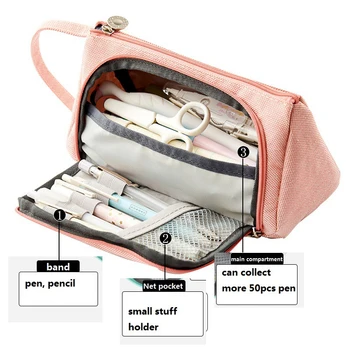 Прост платно молив случай многослойни голям капацитет молив съхранение чанта мода писалка чанта училище консумативи студент канцеларски материали