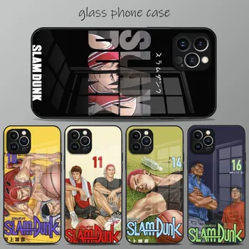 SLAMDUNK аниме телефон случай закалено стъкло за IPhone 13Pro 14 13 12 11 Pro Max Mini X XR XSMax 8 7 6s Plus SE 2020 Cover