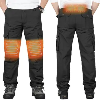 Мъже Зимна зона 3 USB отопление топли панталони черен ластик ластик плюшени топли панталони открит колоездене къмпинг ежедневни панталони