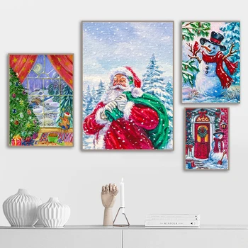 Червена коледна платно живопис червен снежен човек зимни плакати Дядо Коледа отпечатва стена изкуство за хол декор Cuadros