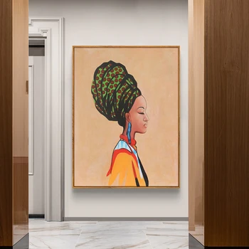 Модерна Африка красота момиче маслена живопис върху платно Cuadros плакати и отпечатъци скандинавски стена изкуство картина за хол