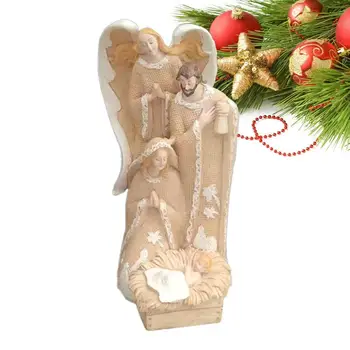 Класически Христос Раждането на Исус Орнамент Подаръци Рождество Христово Сцена Занаяти Смола Коледна ясла Декорация Католически фигурки