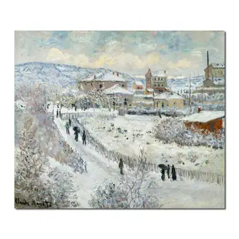 Изглед в снега Клод Моне Възпроизвеждане на картини с маслени бои Платно изкуство Ръчно изработени висококачествени без рамка за хол декор