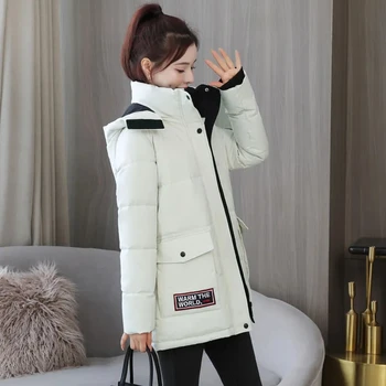 2023 Нова зимна инструментална екипировка надолу памук подплатени якета якета Дамски палто дълго корейски хлабав качулка сгъстяване топло палто Паркър