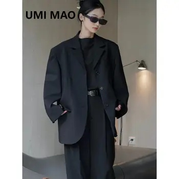 UMI MAO Есен Нова мода Париж улица Commuter широко рамо силует блейзъри черен хлабав случайни палто жени Femme