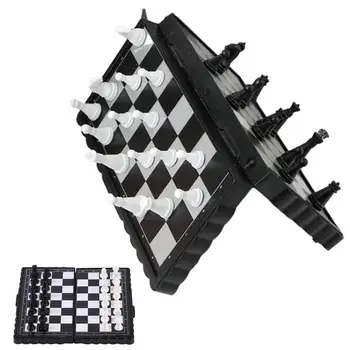 Турнирен шахматен комплект Преносима магнитна шахматна настолна игра Играчки за шахматна дъска за многократна употреба с подарък за чанта за съхранение за деца и възрастни