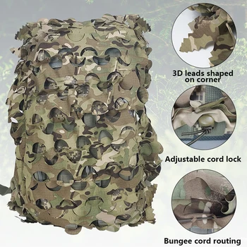Ghillie Backpack Cover Scrim 3D Camo Netting Tactical 60L Assault Pack Cover Camouflage Rucksack Cover Hunting Bag Accessories