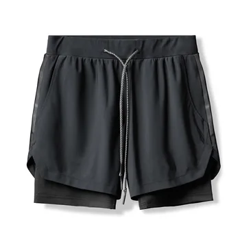 Мъжки шорти Нов двуслоен фитнес спорт Бърз сух джогинг Capris Anti Awkwardness Модни баскетболни панталони